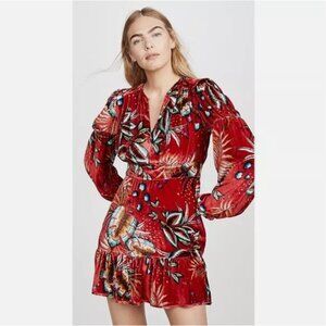 Farm Rio Winter Leaf Velvet Dress, XS - NWT